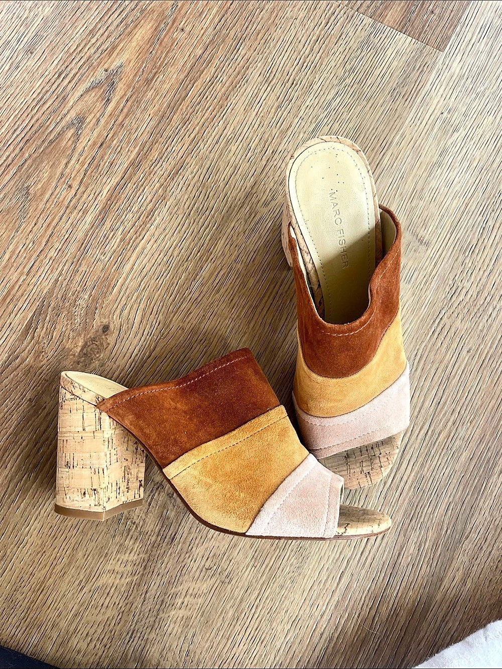 Marc Fisher Color Block Heel Mules in Brown & Pink US 7.5